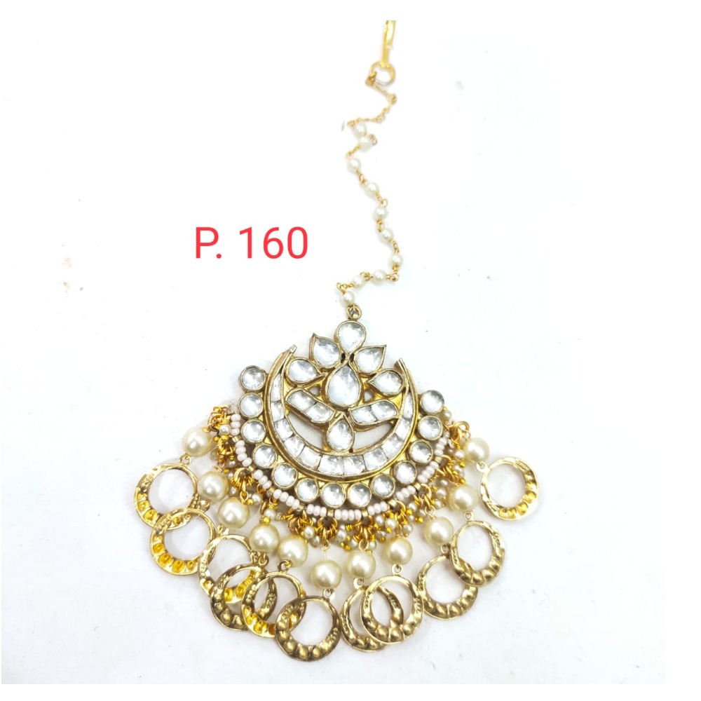 Bridal Gold plated kundan Mang Tikka with Beads 1631