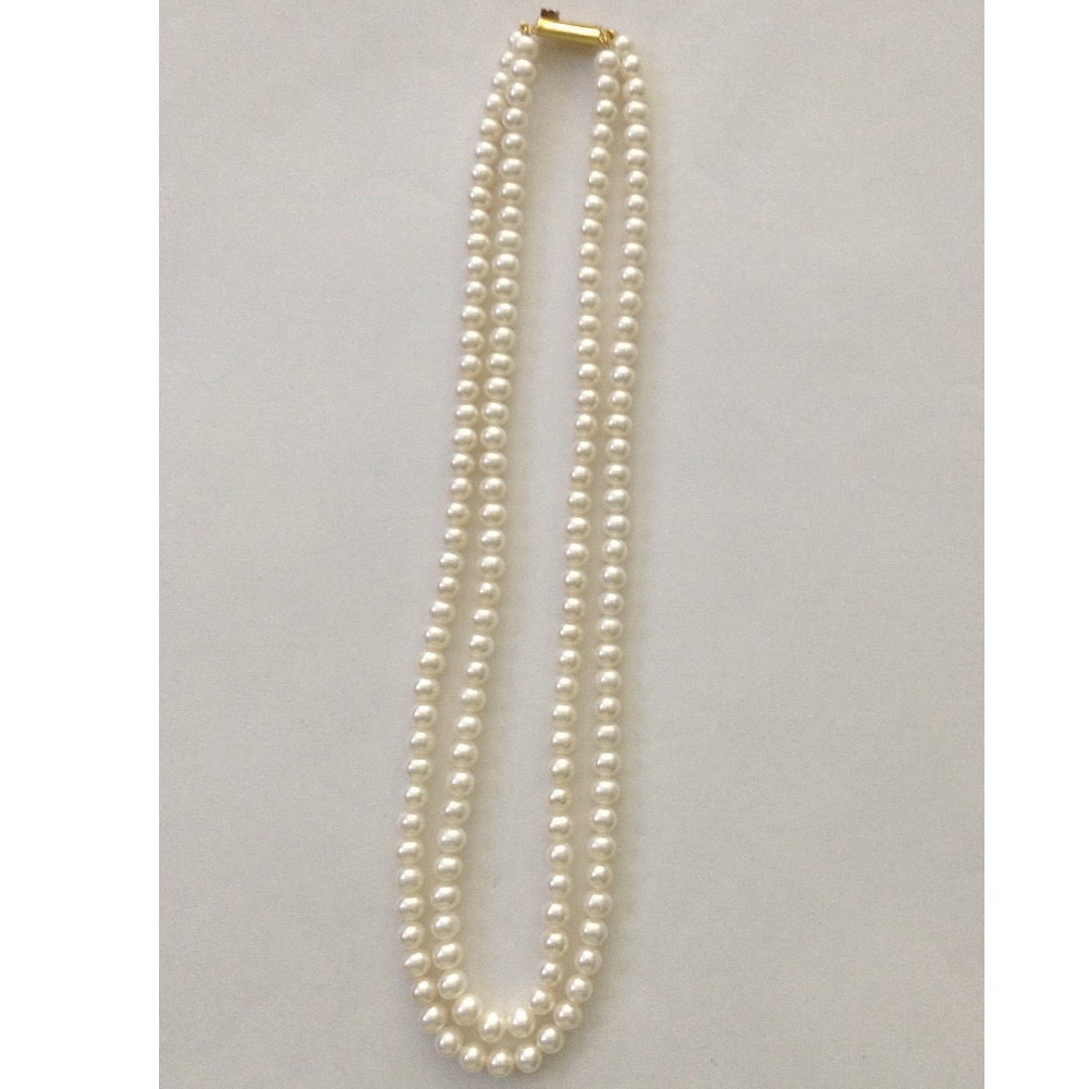 Fresh water Round White Pearls Necklace 2 Layers