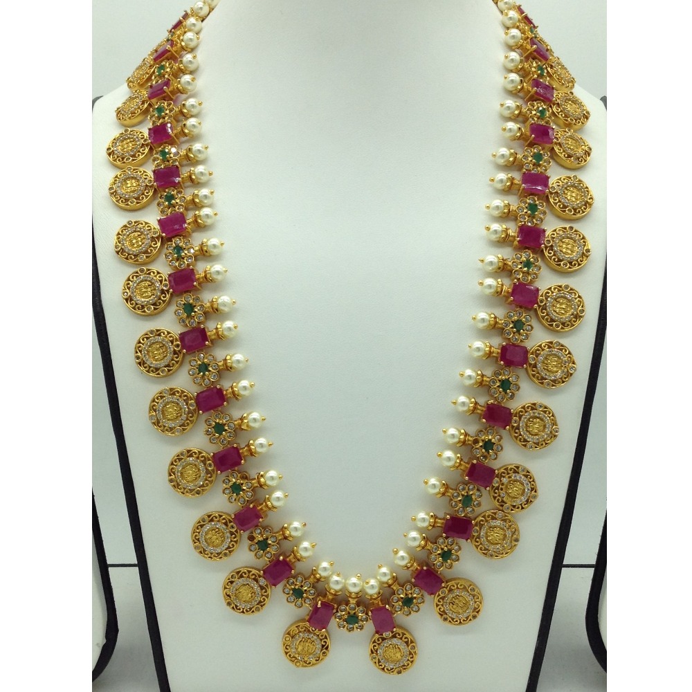 Multicolour cz antique kasu long necklace set jnc0120