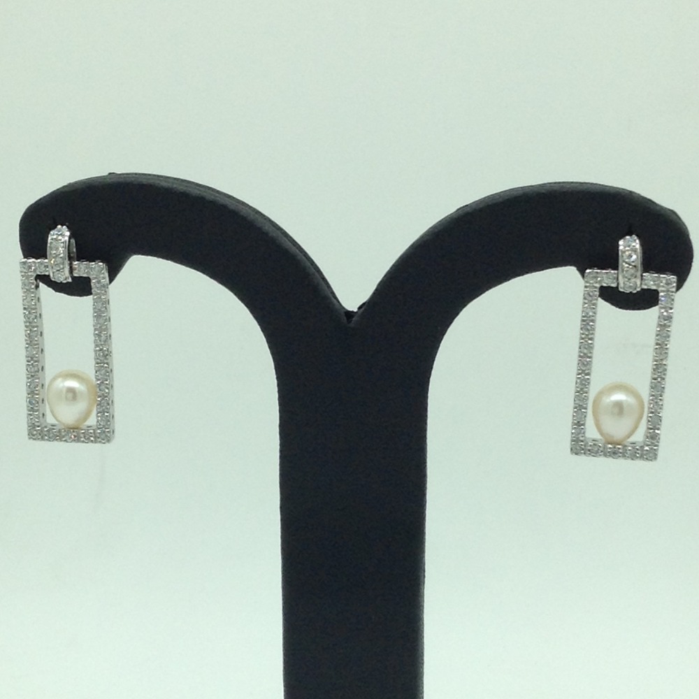 Buy quality Pearl CZ Silver Ear Hangings JER0073 in Hyderabad