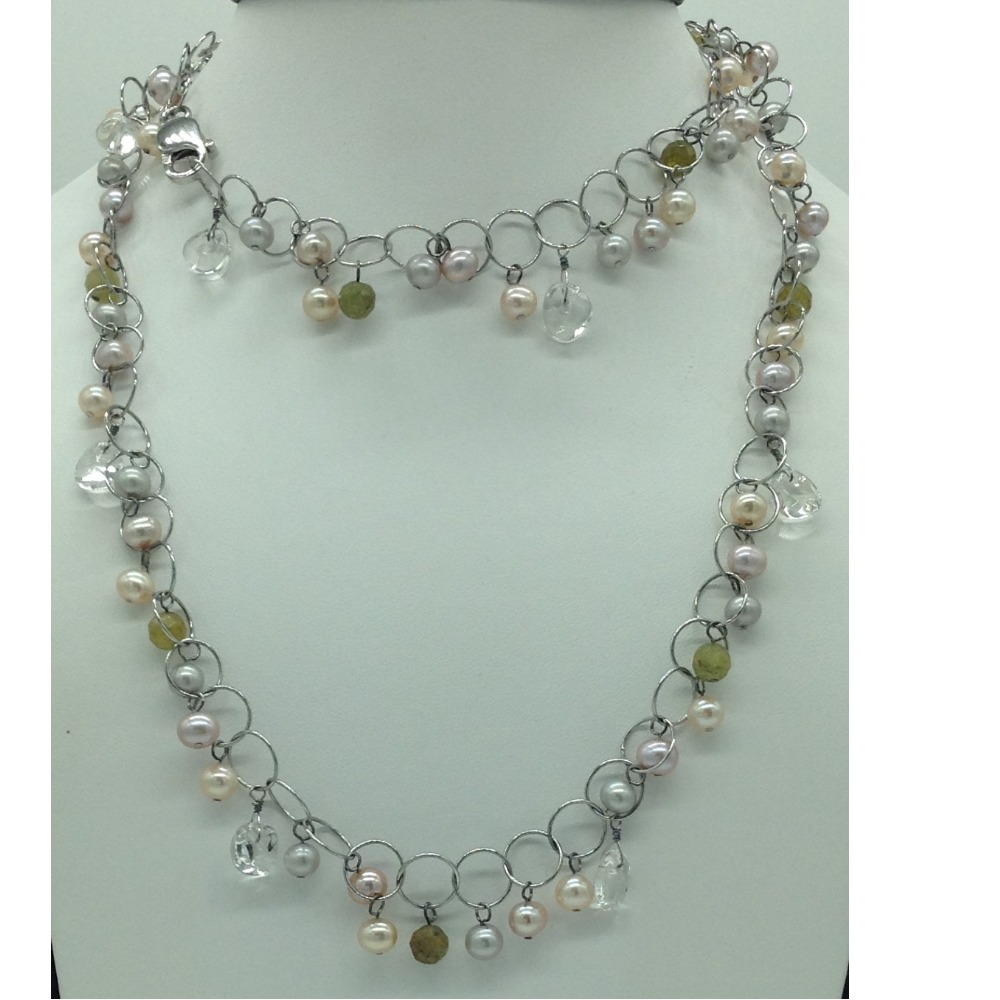 Freshwater pink pearls and semi beeds silver chain jnc0101