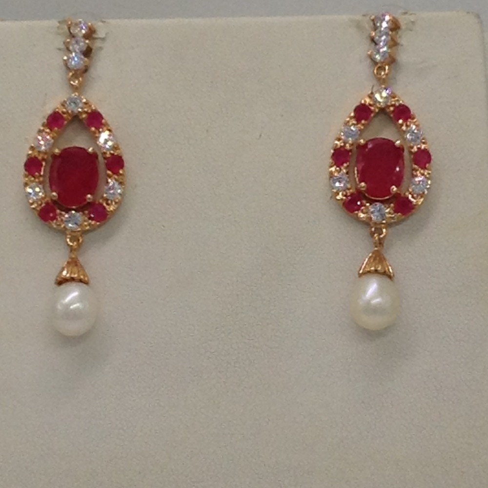White;red cz pendent set with 2 line button pearls jps0176