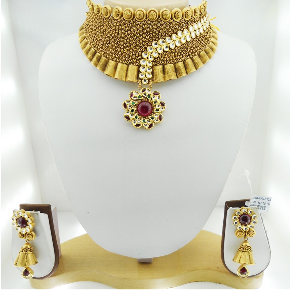 916 Gold Kundan Bridal Choker Set RHJ-3138