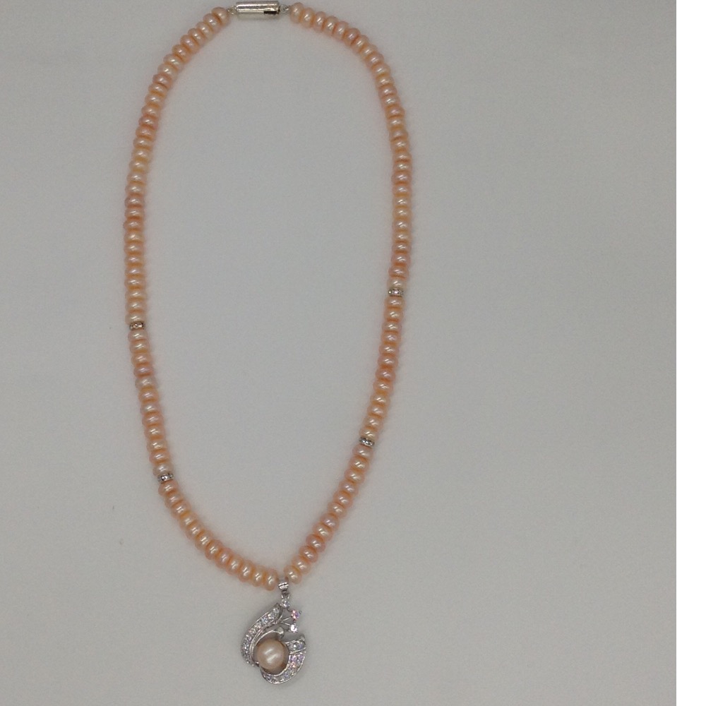 orange pearl pendent set with orange flat pearls mala jps0051