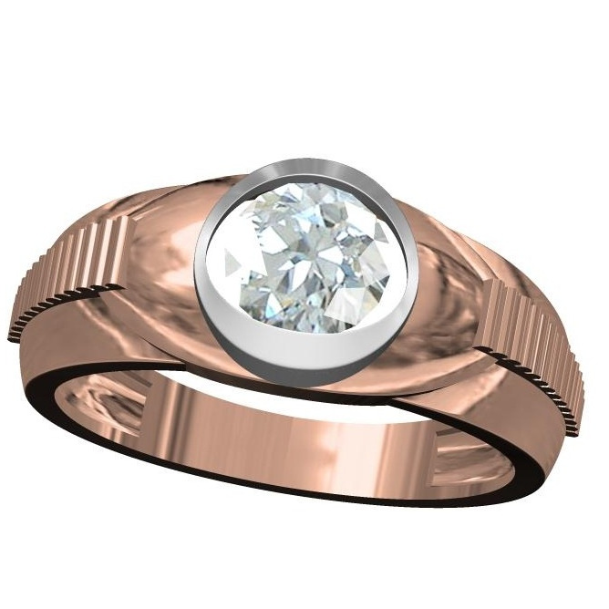 18kt cz rose gold solitaire gents ring