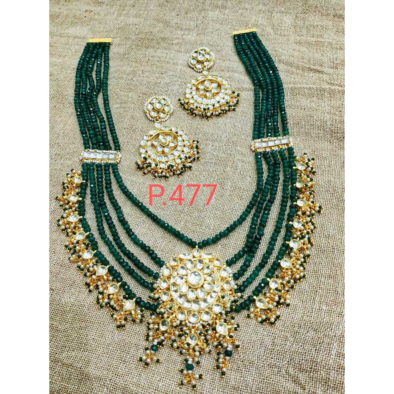 Green Pachi Kundan Long Layered Necklace#1062