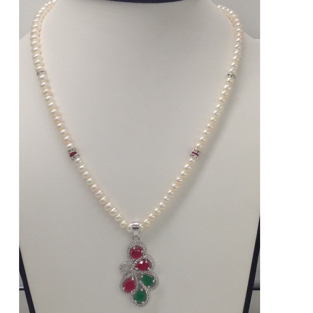 Tricololur cz pendent set with flat pearls mala jps0130