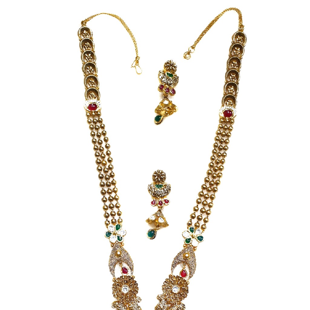 22kt Gold Antique Rajwadi Necklace With Earrings MGA - GLS073