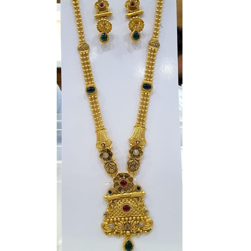 22k gold rava design long necklace set
