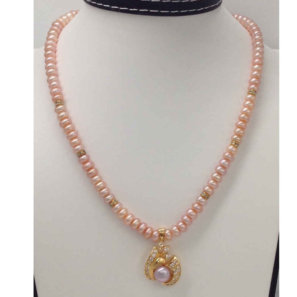 pink pearls pendent set with pink flat pearls mala jps0077