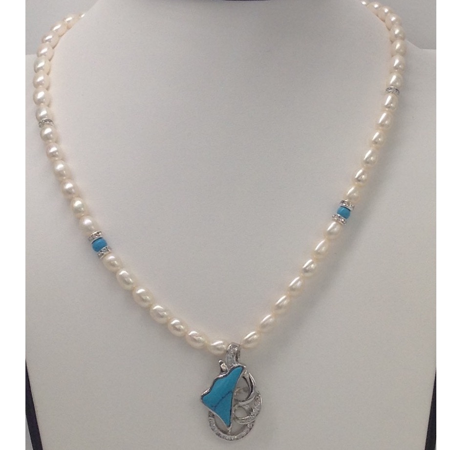 White cz;turquoise pendent set with oval pearls mala jps0127
