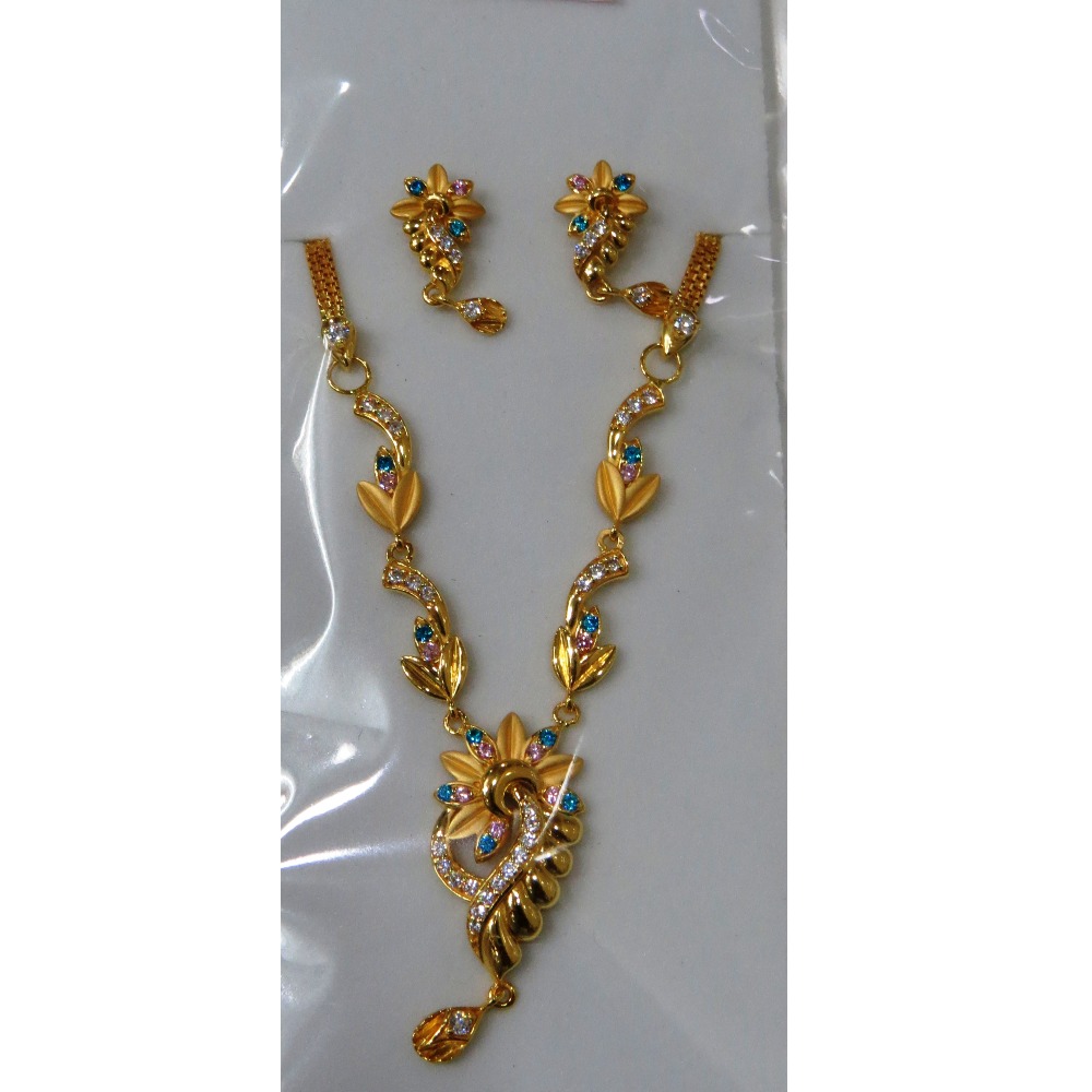 22kt gold cz casting short necklace set