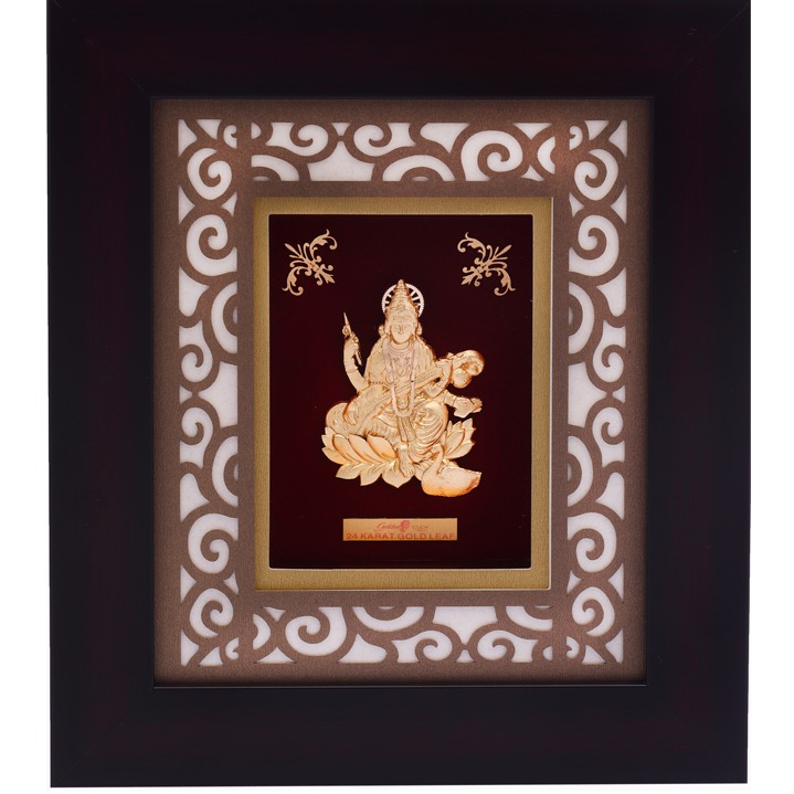 22K Gold Plated Sarswati Goddess Photo Frame AJ-19
