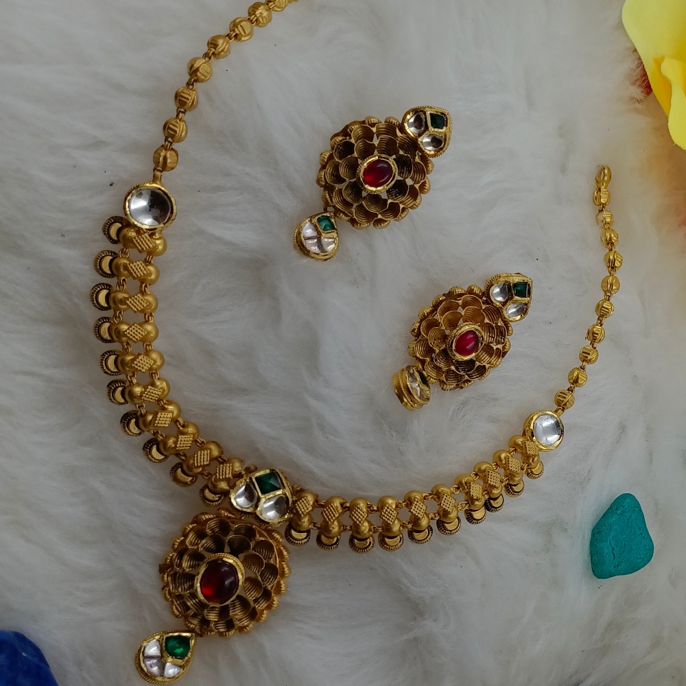 22K God Antique Kundan Necklace Set