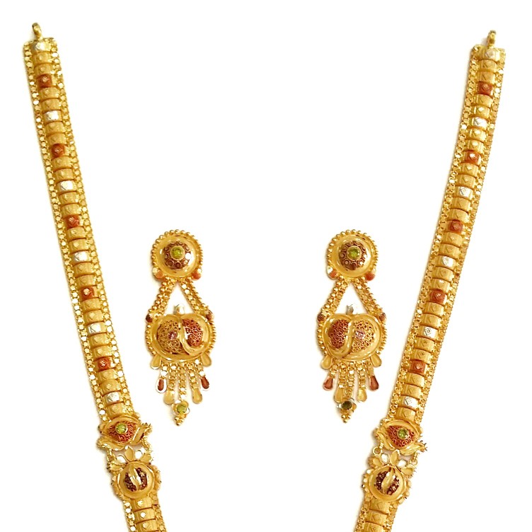 22k Gold Kalkatti Designer Long Necklace Set MGA - GLS042