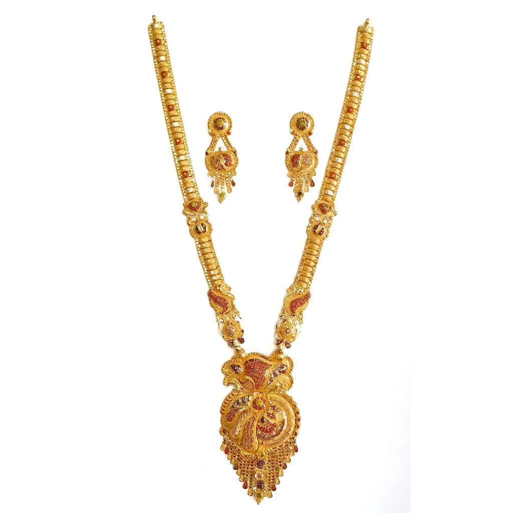 22k Gold Kalkatti Designer Long Necklace Set MGA - GLS042