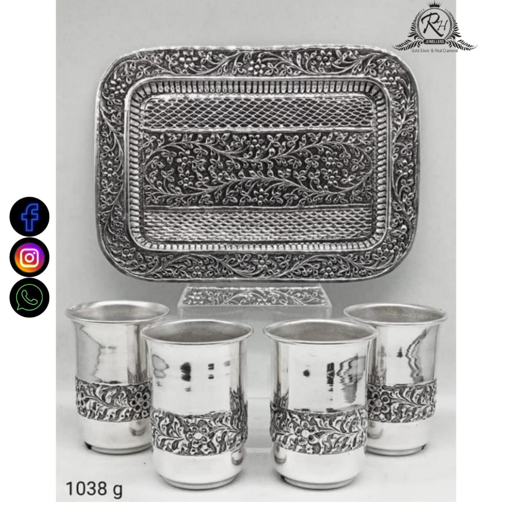 silver try and four glass set RH-BS586