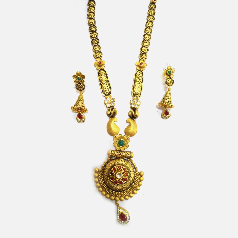 916 Gold Antique Bridal Long Necklace Set RHJ-4778