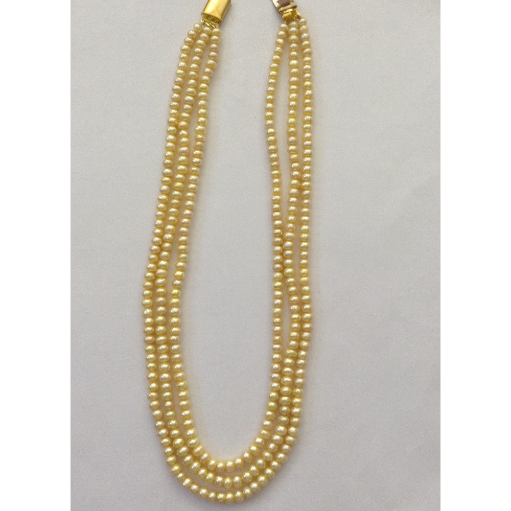 Freshwater Golden Flat Pearls Necklace 3 Layers JPM0062