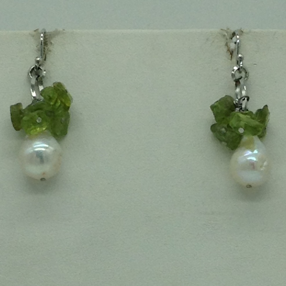 Freshwater white pearls and peridot silver necklace set jnc0077
