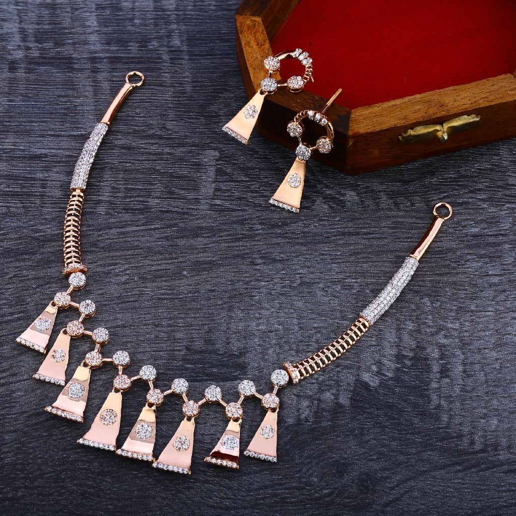 Rose Gold Polish Dimaond Necklace Jewellery Set