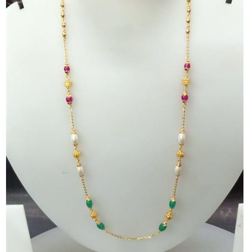 Gold pink and green pearls necklace for women