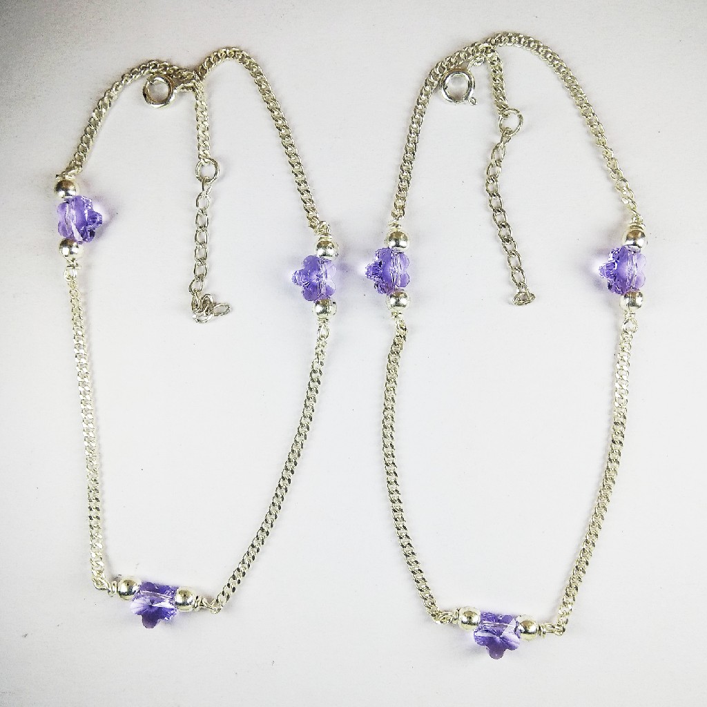 925 Silver Payal With Purple Stones