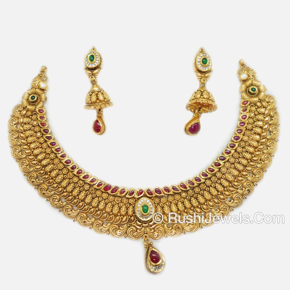 916 Gold Antique Chokar Necklace Set