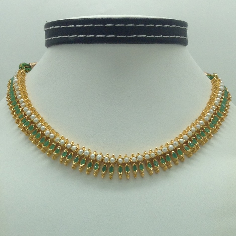 Pearls and Green CZ Necklace Set JNC0208