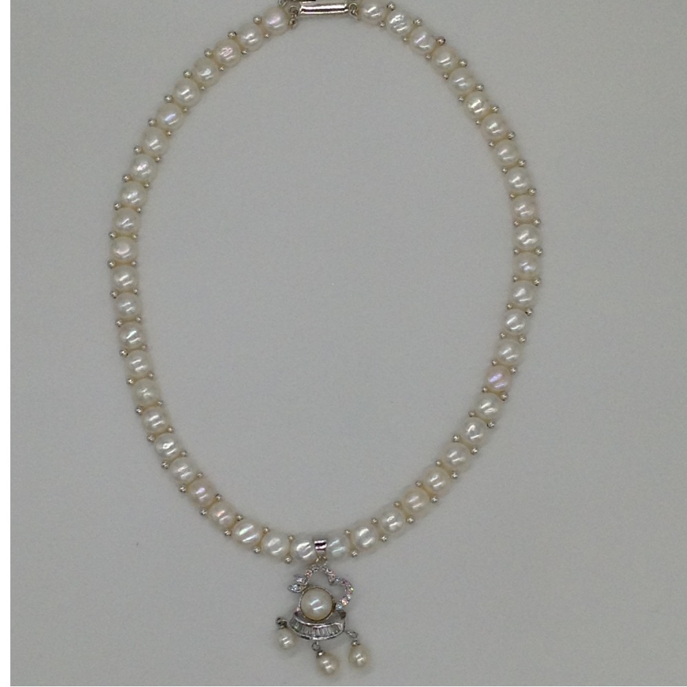 White cz and pearls pendent set with 1 line button mala jps0408