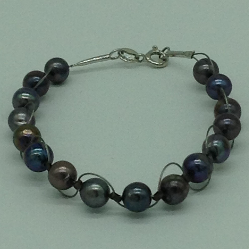 Grey Round Pearls 1 Layers Wire Bracelet JBG0192
