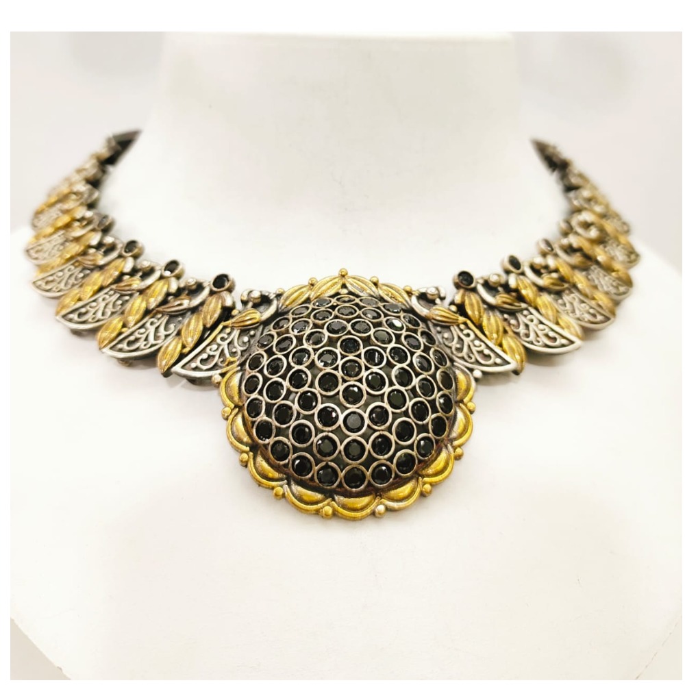 Antique oxidised silver with gold tone 