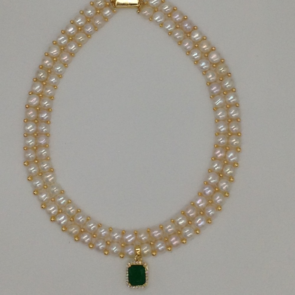 White;Green cz pendent set with 2 line button pearls jps0388