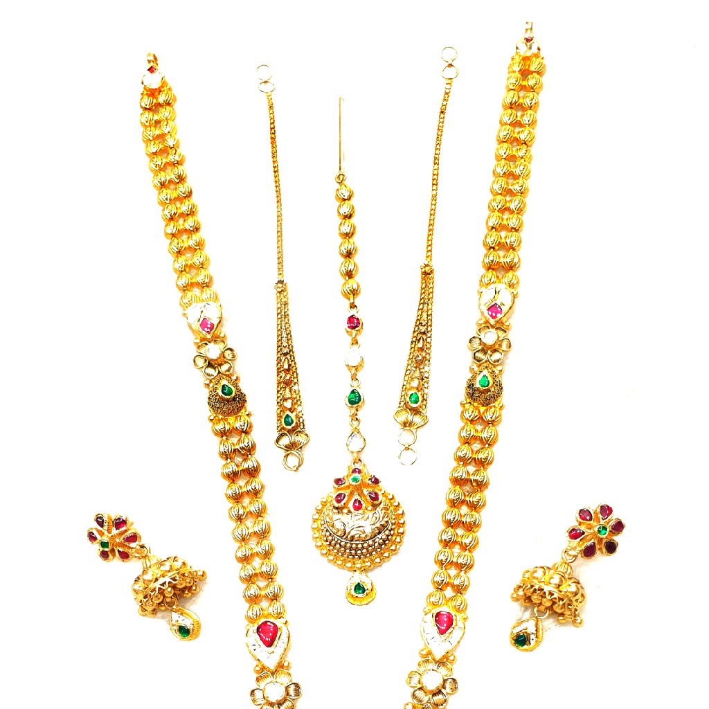 22k Gold Antique Rajwadi Complete Bridal Set MGA - GLS096