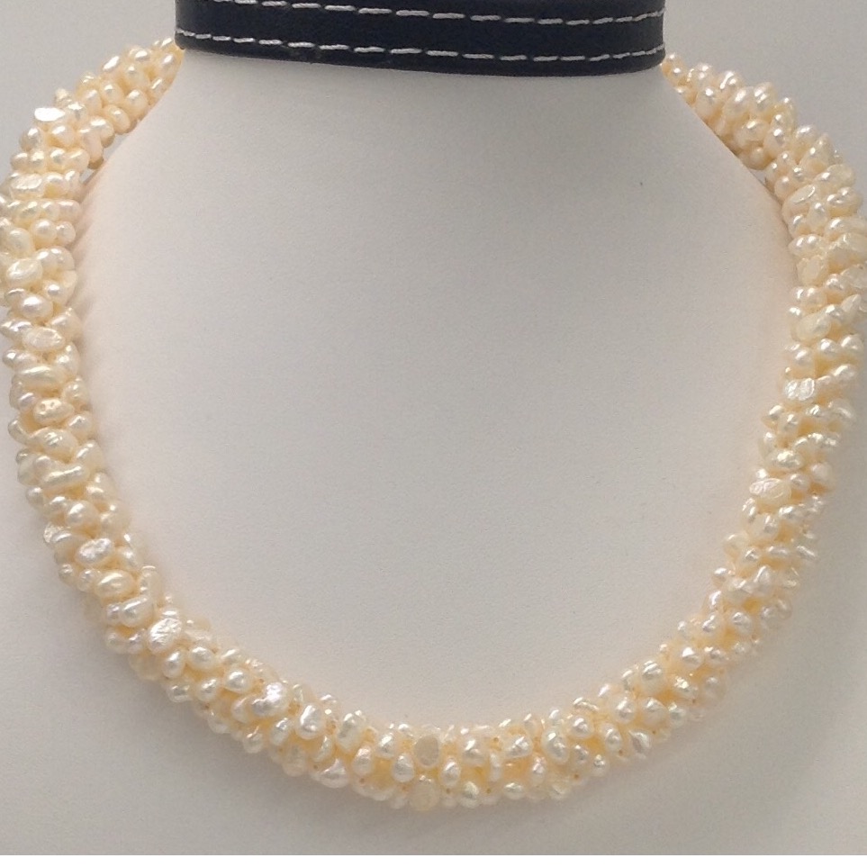 Freshwater cream button pearls jaali rassi mala JPM0212