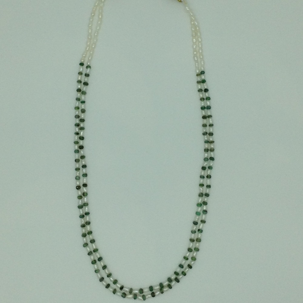 Freshwater Pearls with Emeralds Beeds 2 Layers Necklace JPM0479