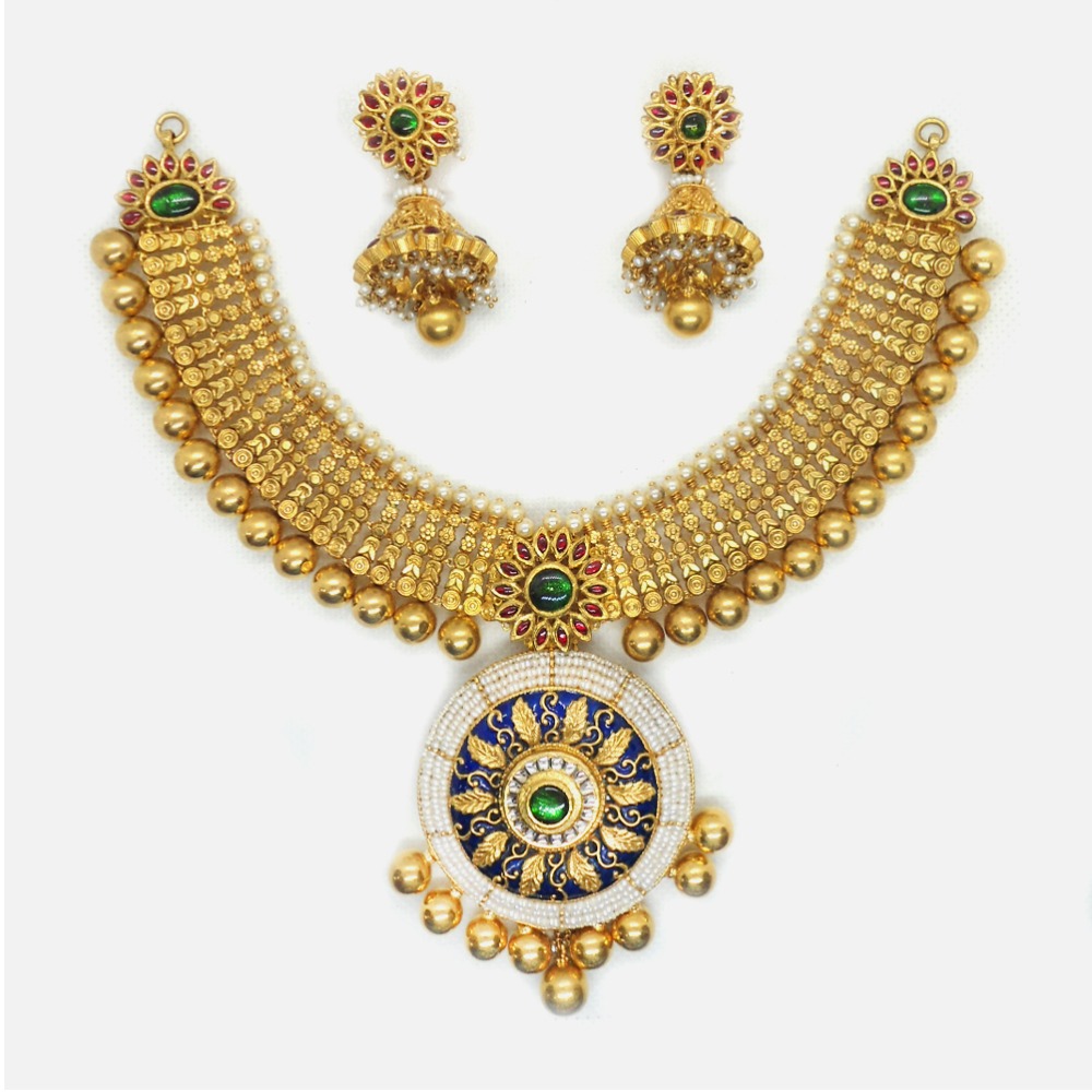 916 Gold Antique Bridal Necklace Set RHJ-6041