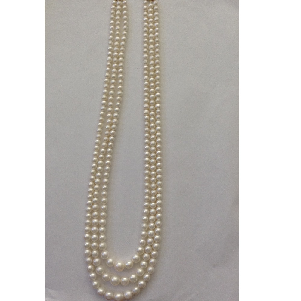 White Round Graded Pearls Necklace 3 Layers JPM0102