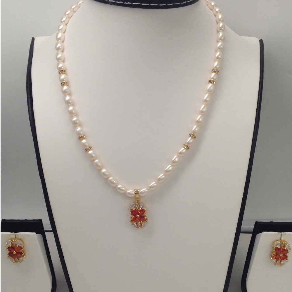 White;brown cz pendent set with oval pearls mala jps0061