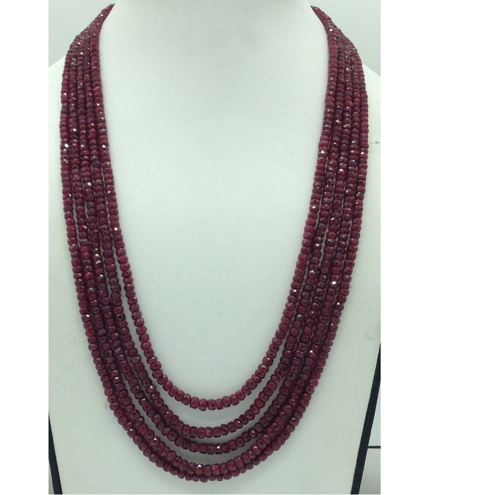 Natural Red Ruby Round Faceted Beeds 5 Layers Necklace JSR0162