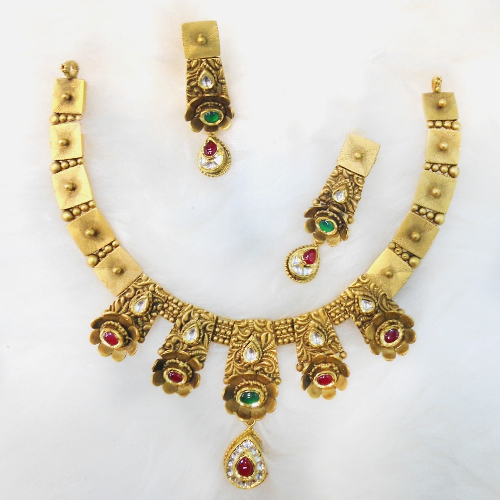 916 Gold Antique Bridal Necklace Set RHJ-5484
