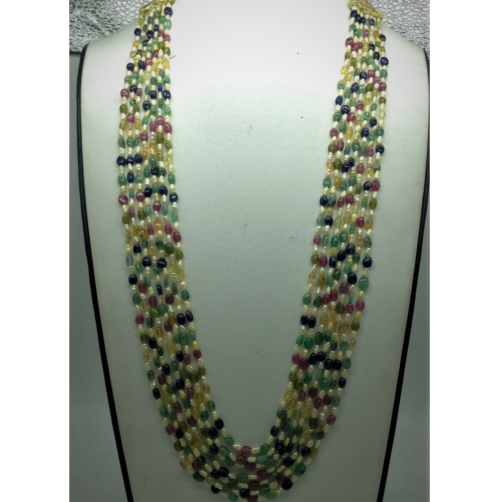 Yellow Kudkal Pearls with Multi Oval Beeds 7 Layers Mala JPM0508