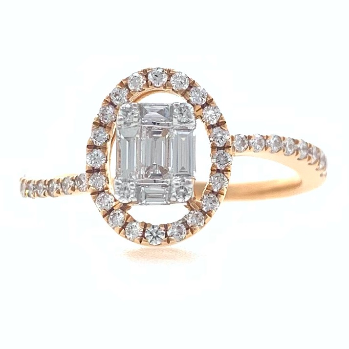 18kt / 750 rose gold solitaire look classic diamond ladies ring 9lr109