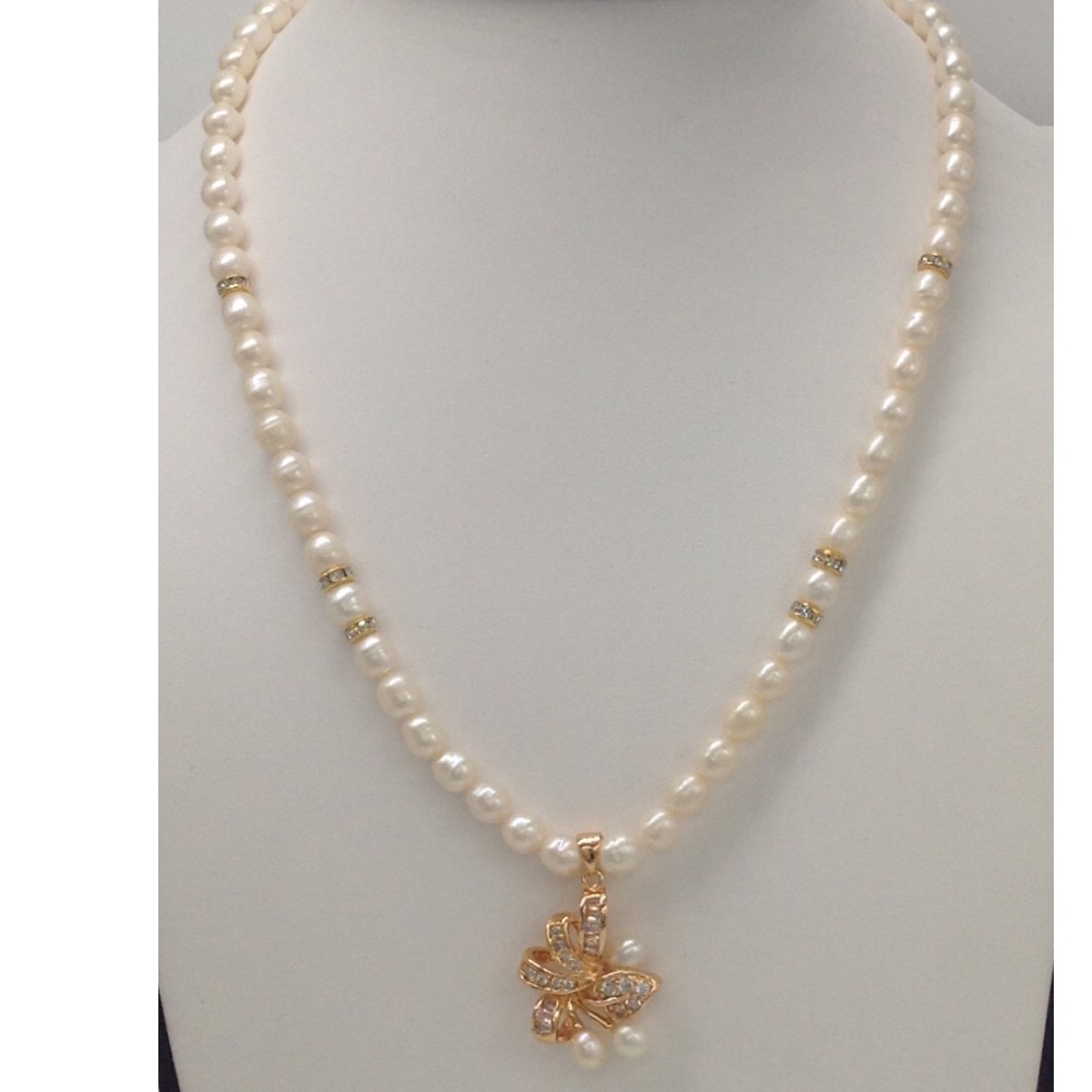 White cz and pearls pendent set with oval pearls mala jps0137