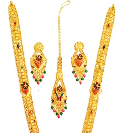 22k Gold Rajawadi Meenakari Flower Necklace Set MGA - GLS024