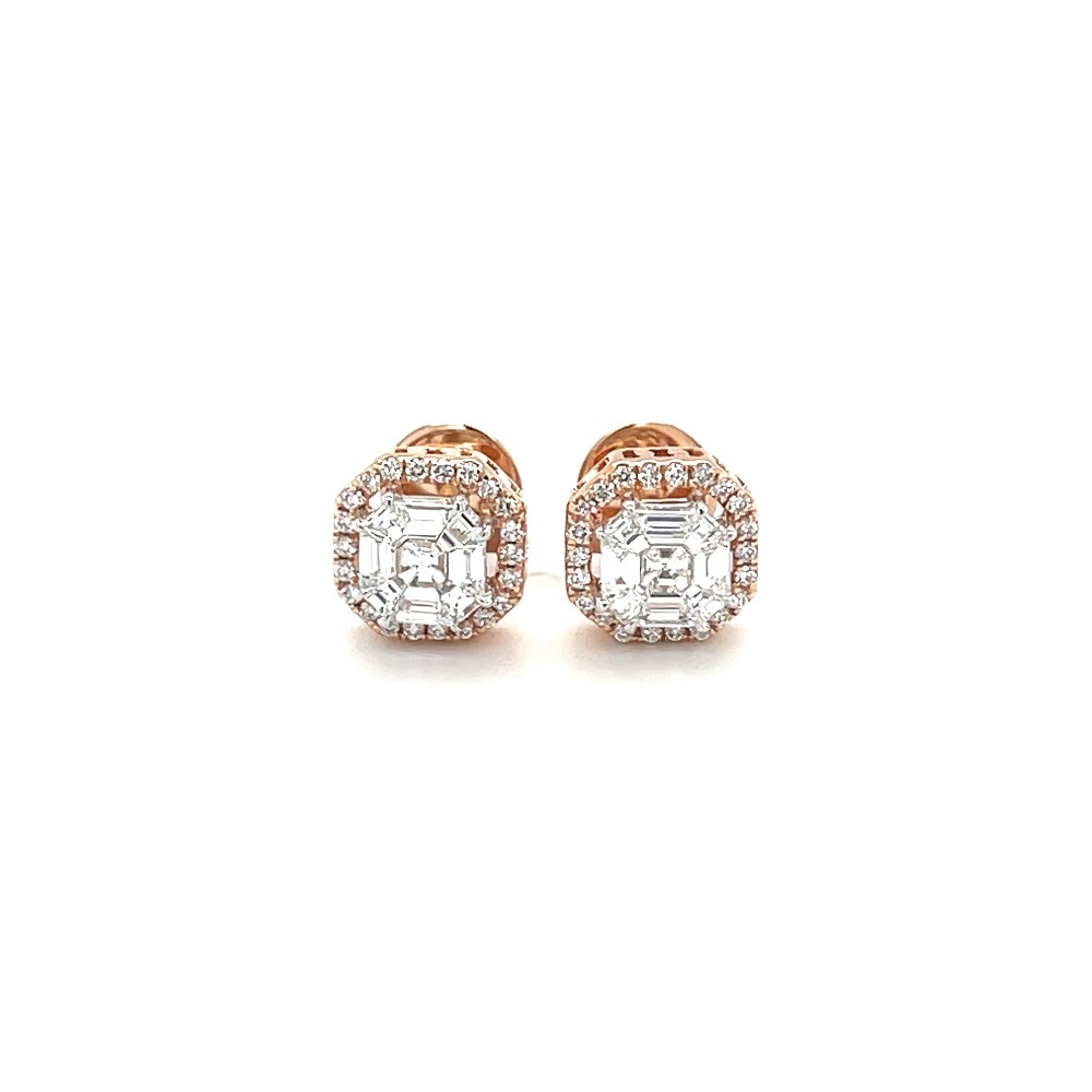 18KT White Gold Asscher Cut Diamond Illusion Stud Earrings  Anne Sisteron