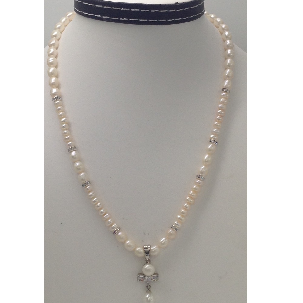 White cz and pearls pendent set with white pearls mala jps0040