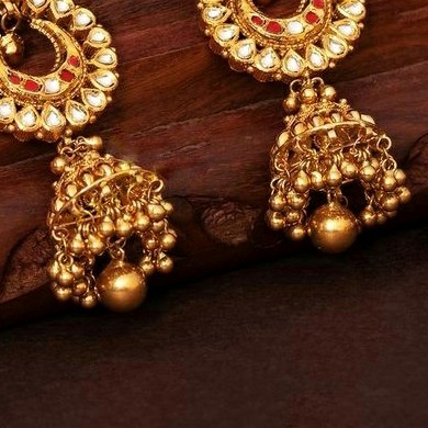 22KT/ 916 Gold antique bridle Jhumka earrings for ladies