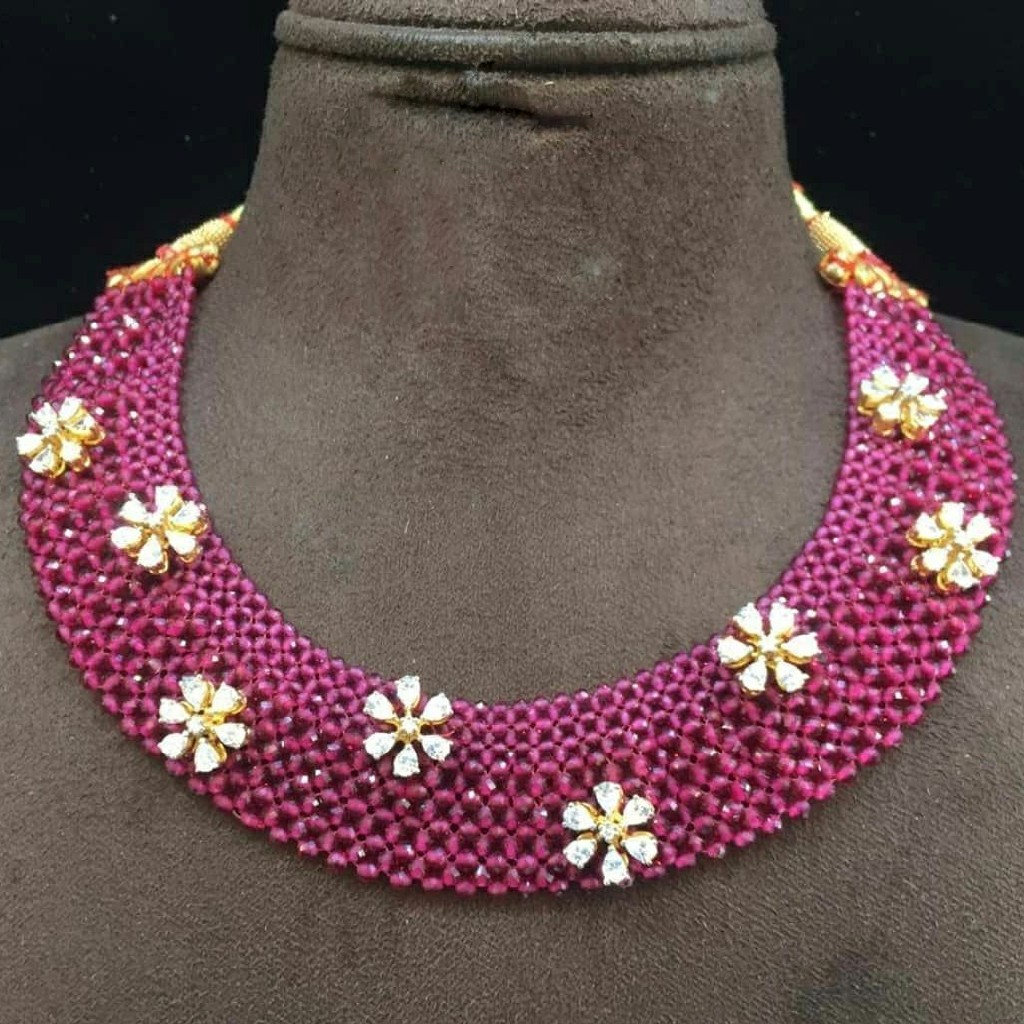 22KT/ 916 Gold Traditional wedding Rubies Net necklace for ladies
