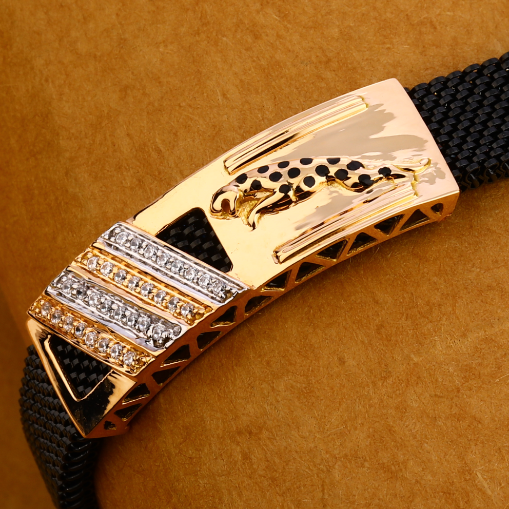 18CT Rose Gold Designer Leather Mens Bracelet MLB325